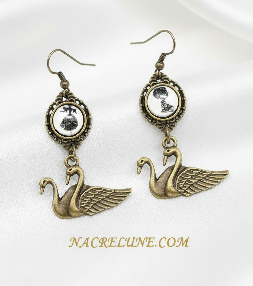 Boucles d’oreille cygnes avec camée NACRELUNE boucles d'oreille