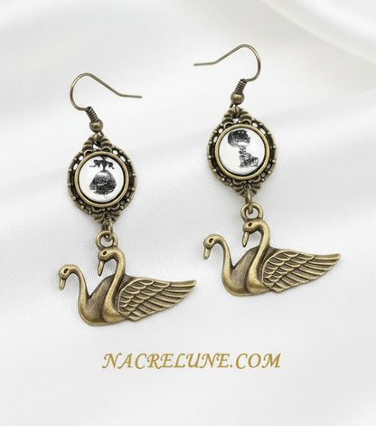 Boucles d’oreille cygnes avec camée NACRELUNE boucles d'oreille