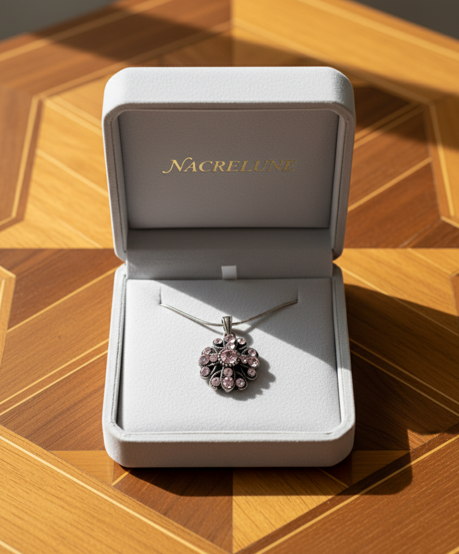 Pendentif en strass rose nacrelune.com collier