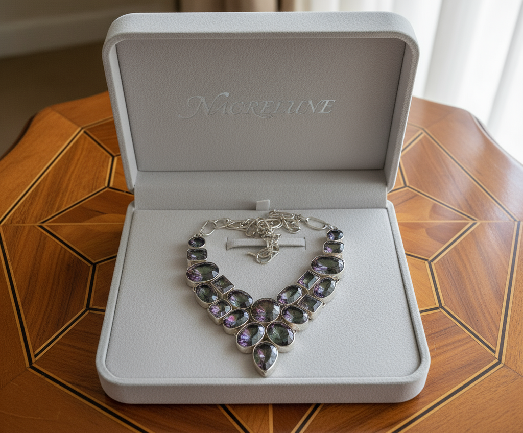 Collier en argent 925 et topazes traitées mystique nacrelune.com collier