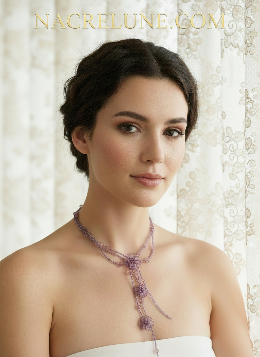 Collier roses en perles de rocaille NACRELUNE collier