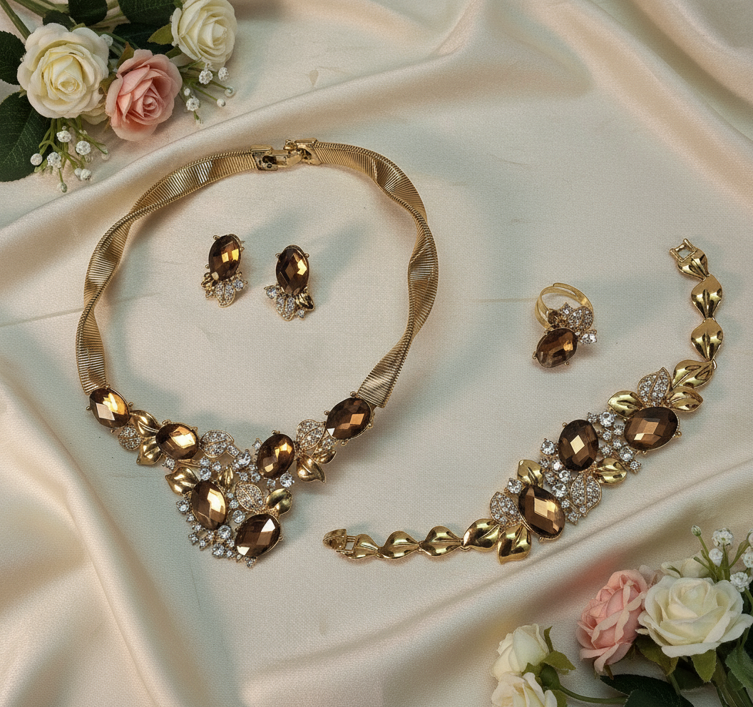 Parure complète en strass topaze NACRELUNE parure