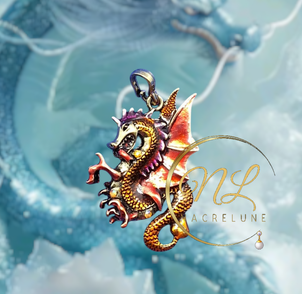 Pendentif en forme de dragon, choisissez votre couleur. Orange nacrelune.com collier