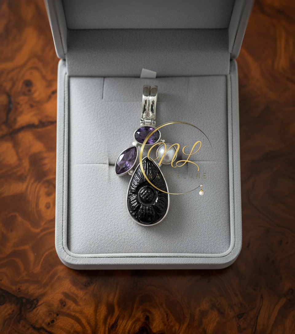 Pendentif en argent 925 avec pierres taillées serties nacrelune.com pendentif