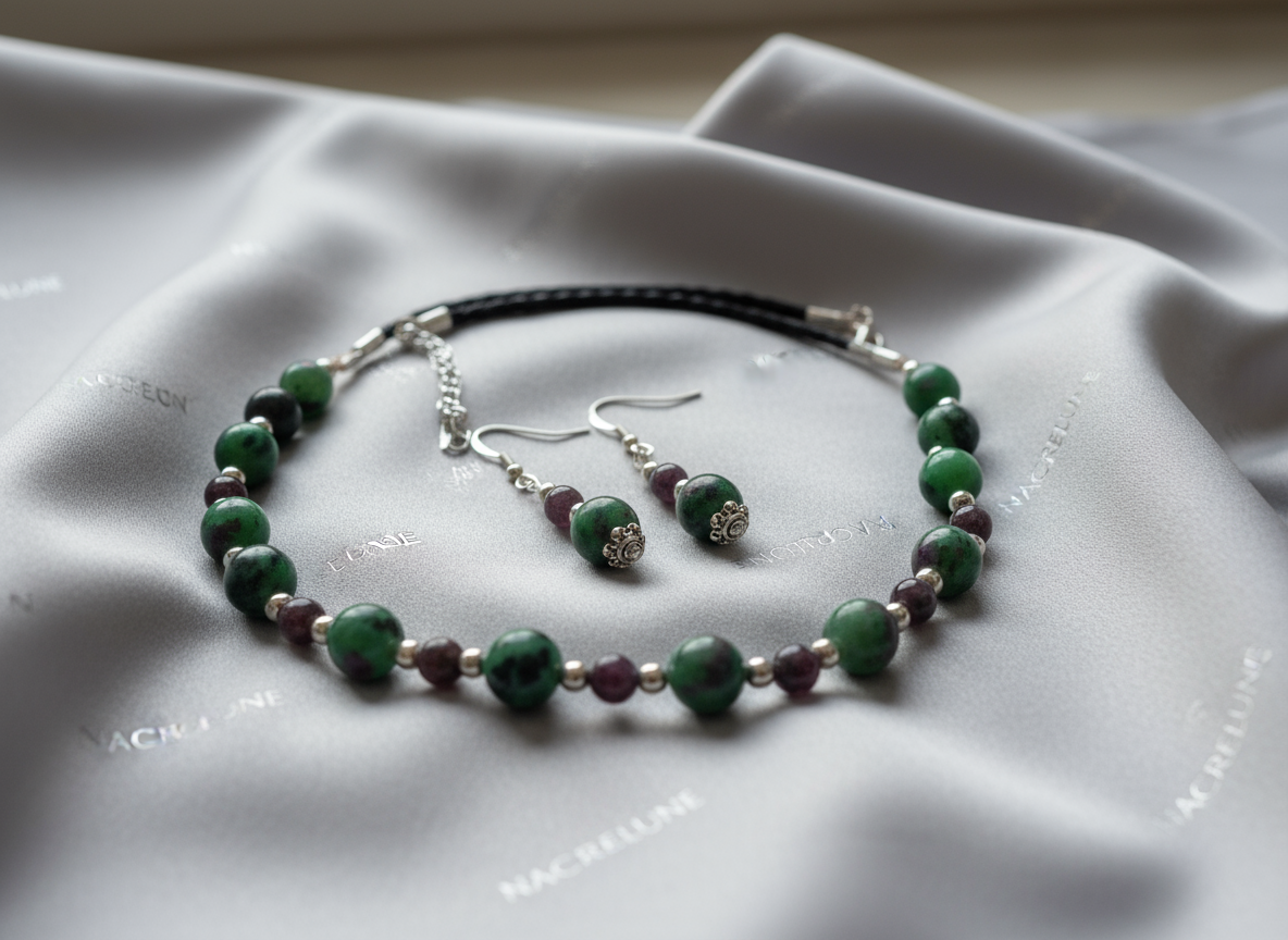 Parure petits rubis et rubis zoïsites naturels véritables nacrelune.com parure