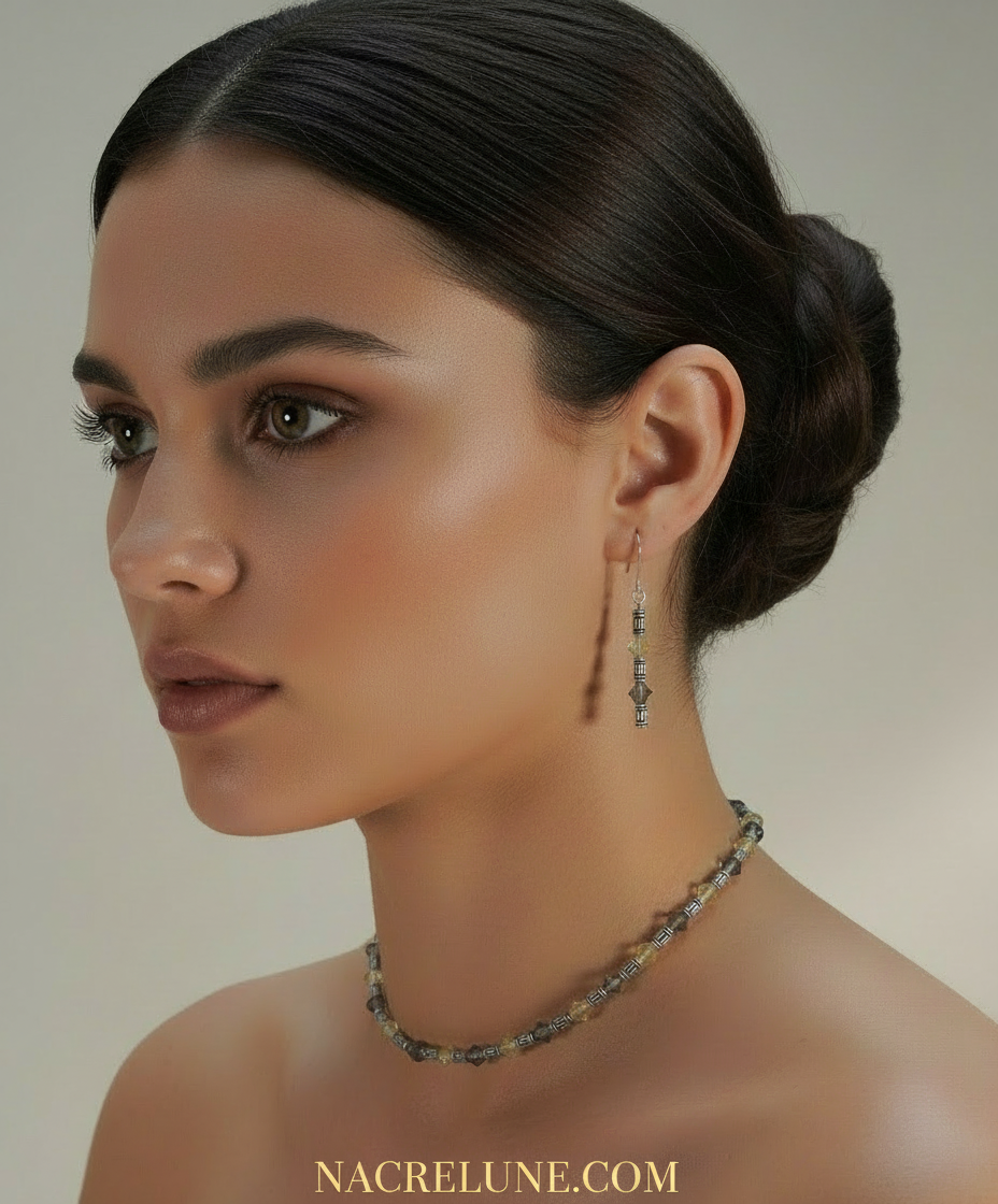 Parure en cristaux swarovki jaunes et gris NACRELUNE parure