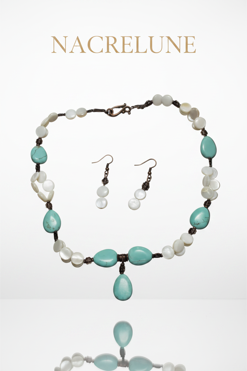 Parure Pastilles de Nacre & Perles Turquoise - Douceur & Protection | NACRELUNE NACRELUNE parure