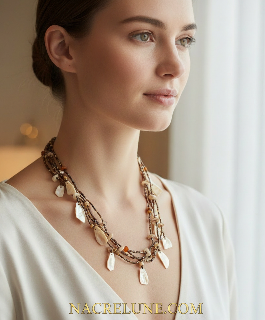 Collier en perles de rocaille avec chips de nacre nacrelune.com collier