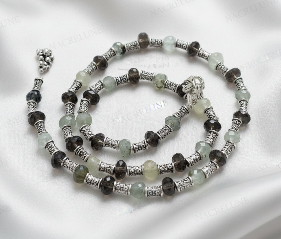 Parure en perles de quartz verts et marrons NACRELUNE parure