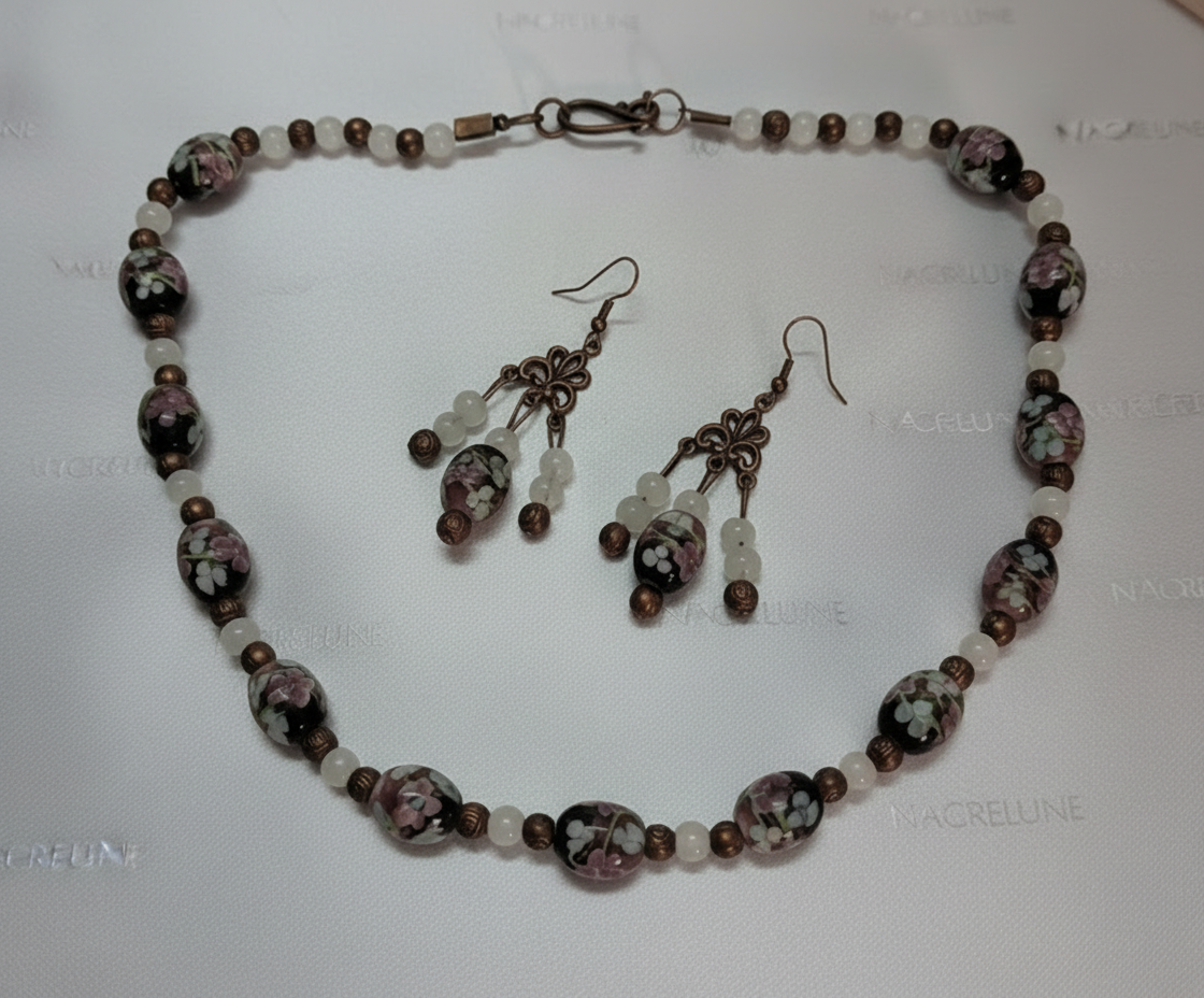 Parure en perles de verre fleuries NACRELUNE parure