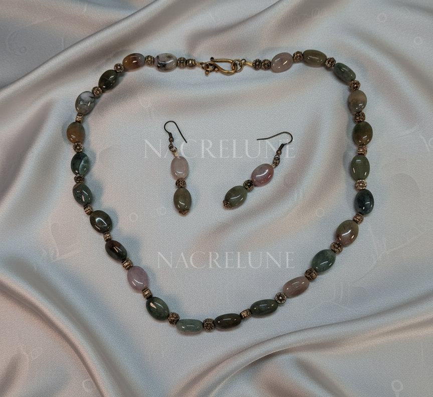 Parure en agate indienne naturelle nacrelune.com parure