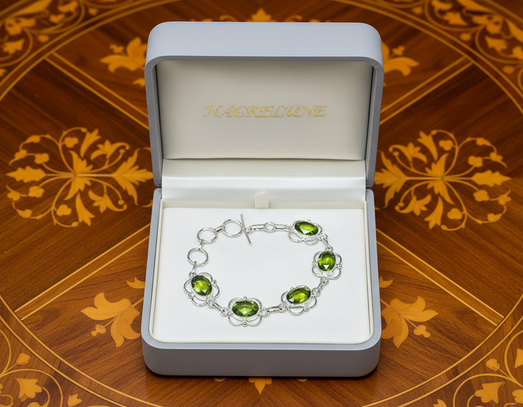 Bracelet en argent avec peridots(olivine) nacrelune.com bracelet