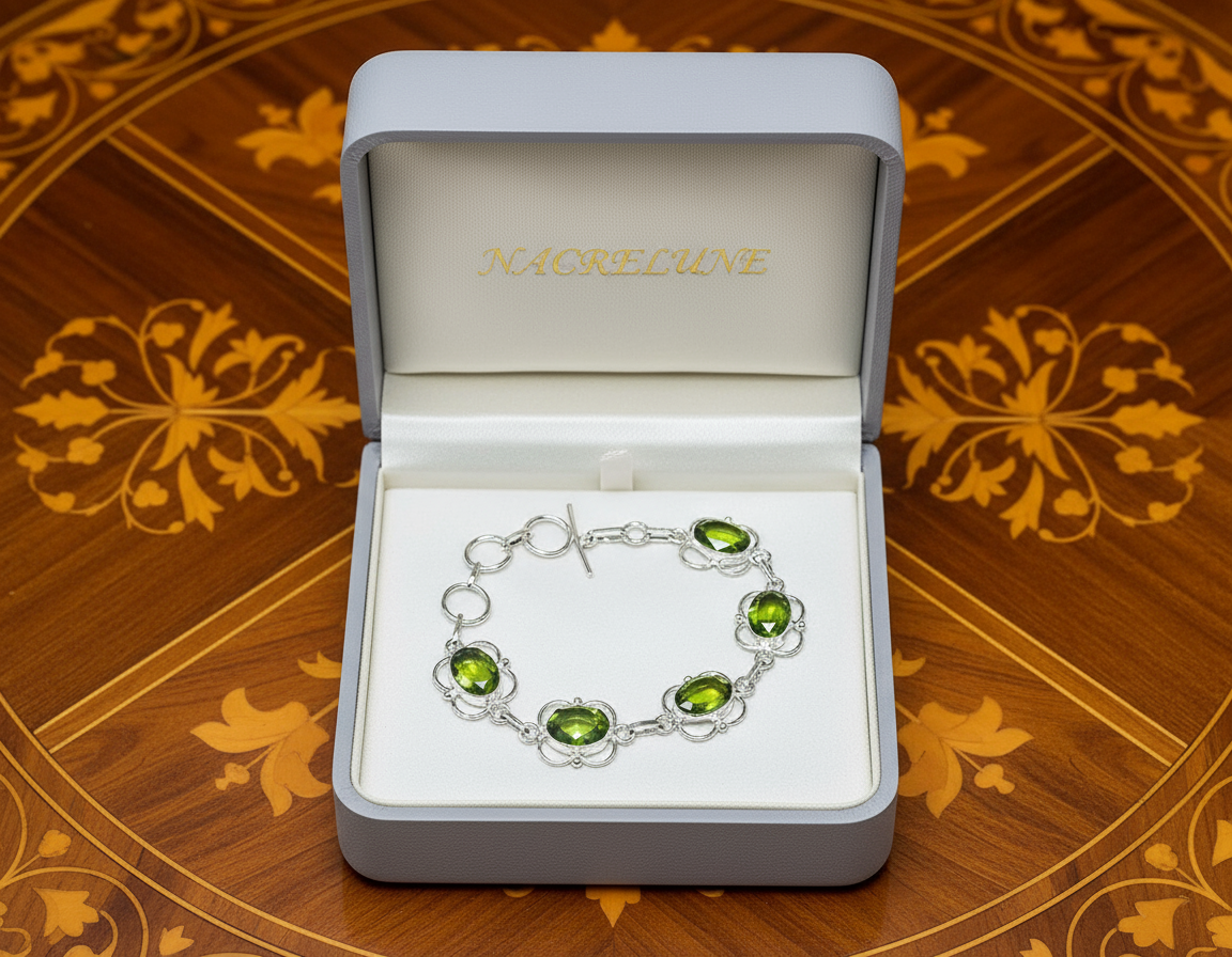 Bracelet en argent avec peridots(olivine) nacrelune.com bracelet