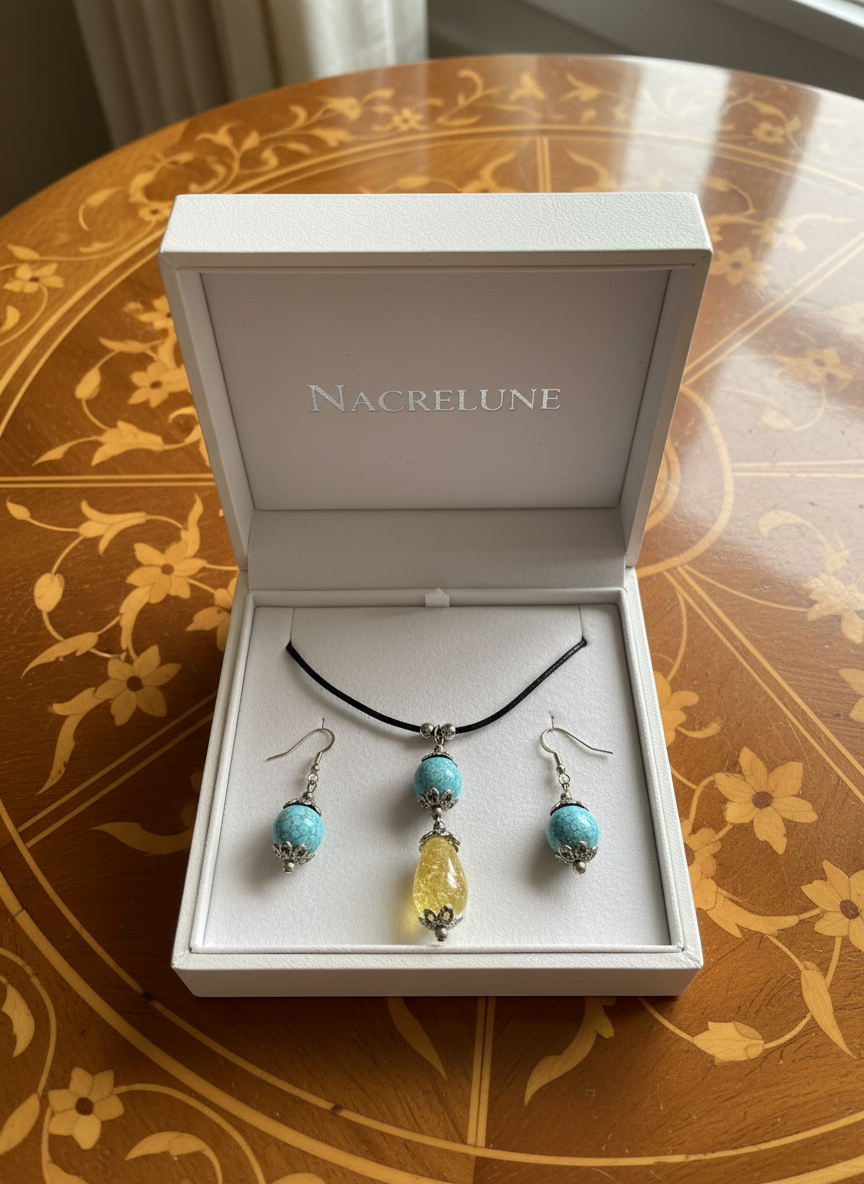 Parure turquoise et ambre nacrelune.com parure
