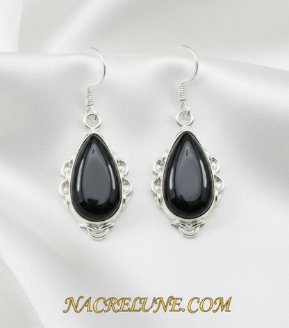 Boucles d'oreille en argent et onyx poli NACRELUNE boucles d'oreille