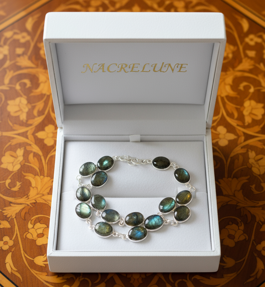Bracelet en argent avec labradorites nacrelune.com bracelet