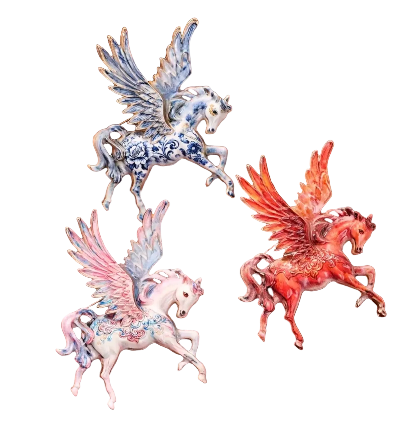 Broche cheval ailé en porcelaine