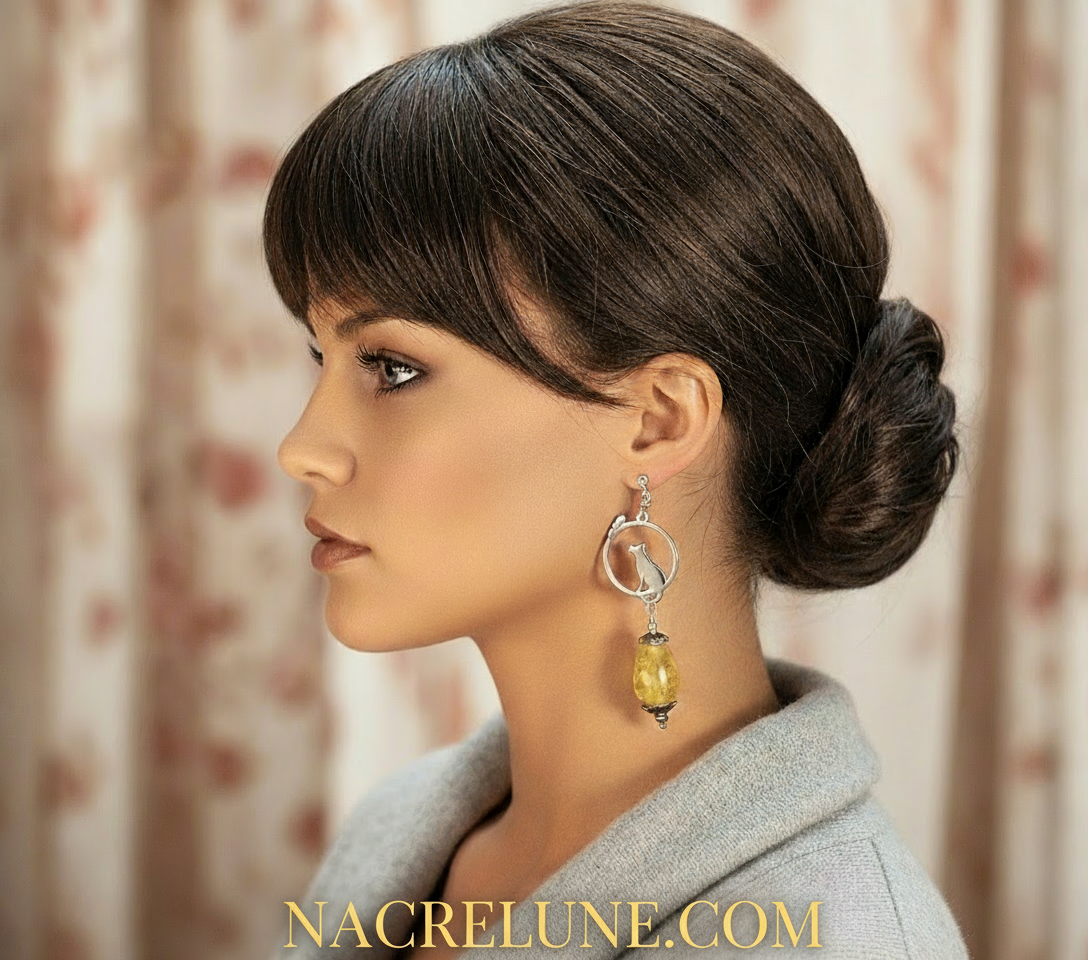 Boucles d’oreille en ambre avec chat NACRELUNE boucles d'oreille