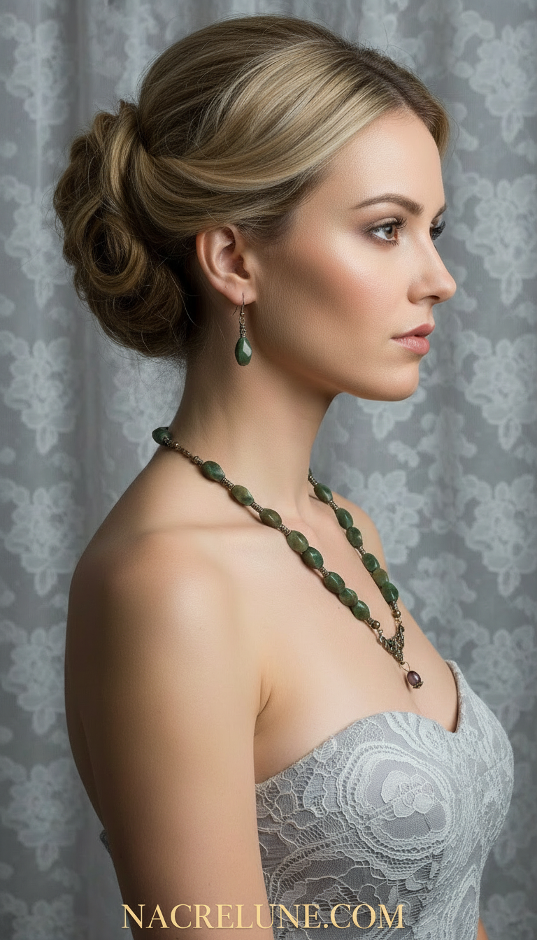 Parure en perles de jaspes verts NACRELUNE parure