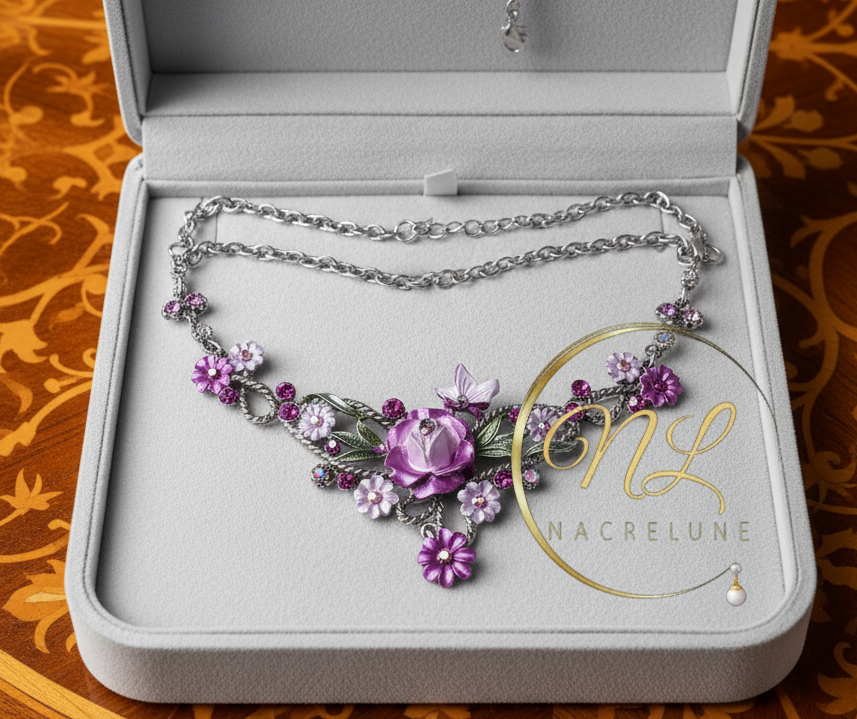 Collier fleurs en émail nacrelune.com collier