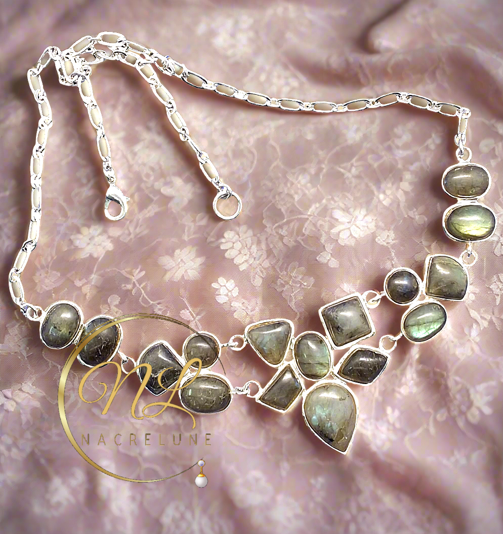 Collier en argent 925 avec labradorites naturelles