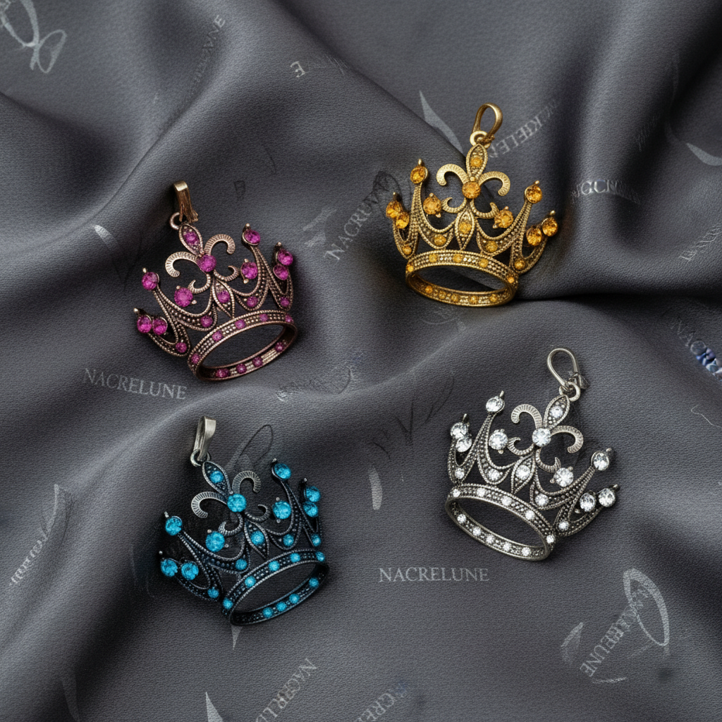 Pendentif en forme de couronne avec strass, choisissez votre couleur nacrelune.com collier