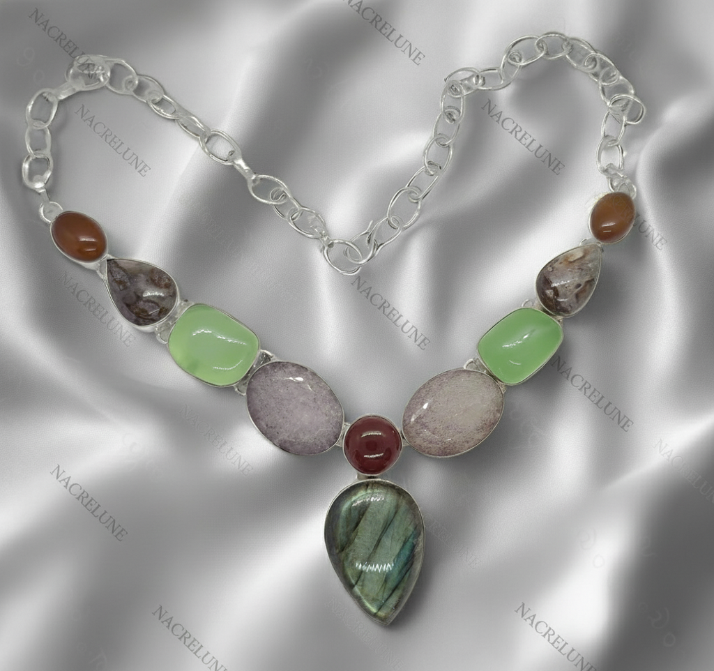 Collier en argent 925 et pierres fines avec labradorite nacrelune.com collier