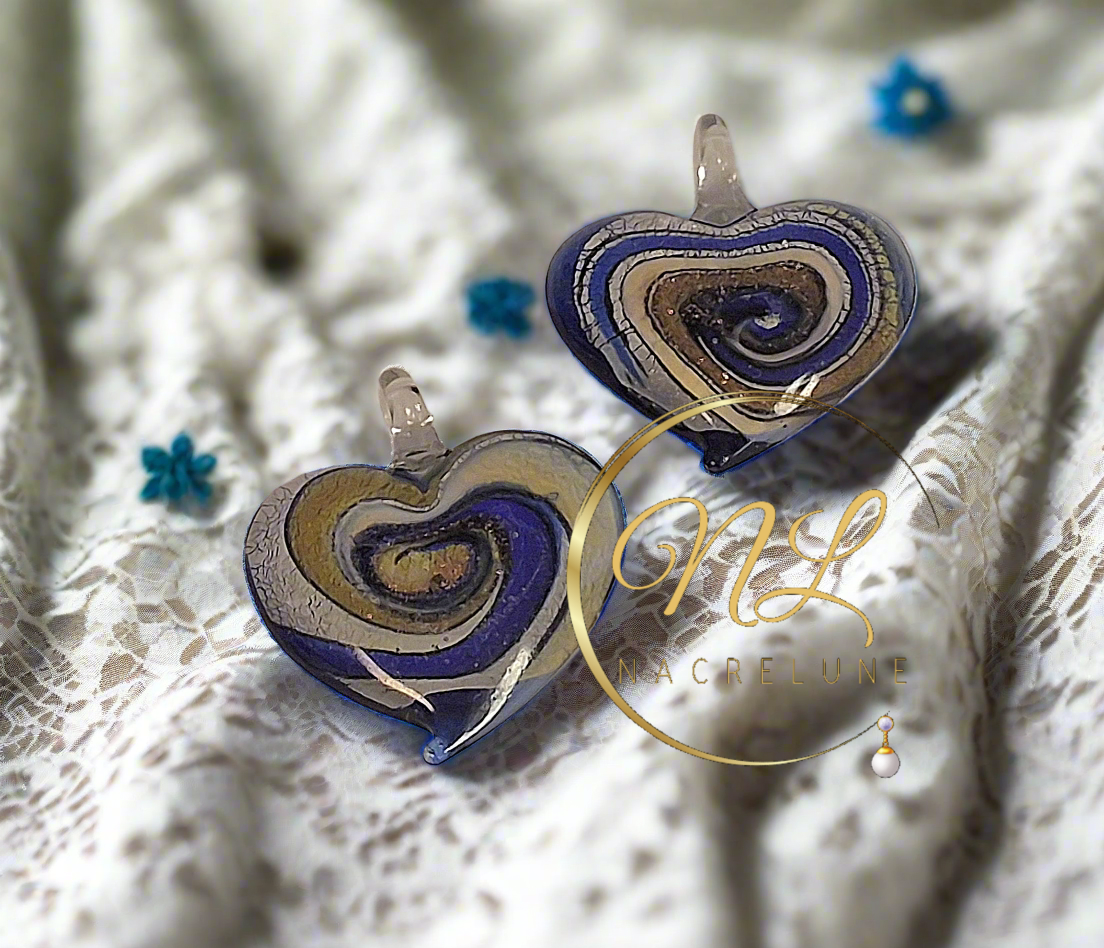 Pendentif coeur en verre multicolore Bleu nacrelune.com pendentif