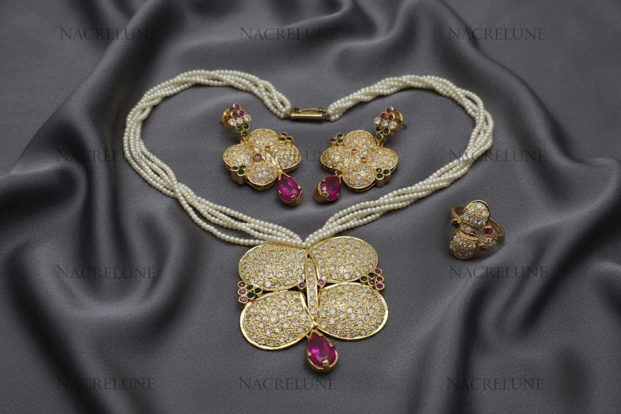 Parure en zirconia sur perles fines NACRELUNE parure