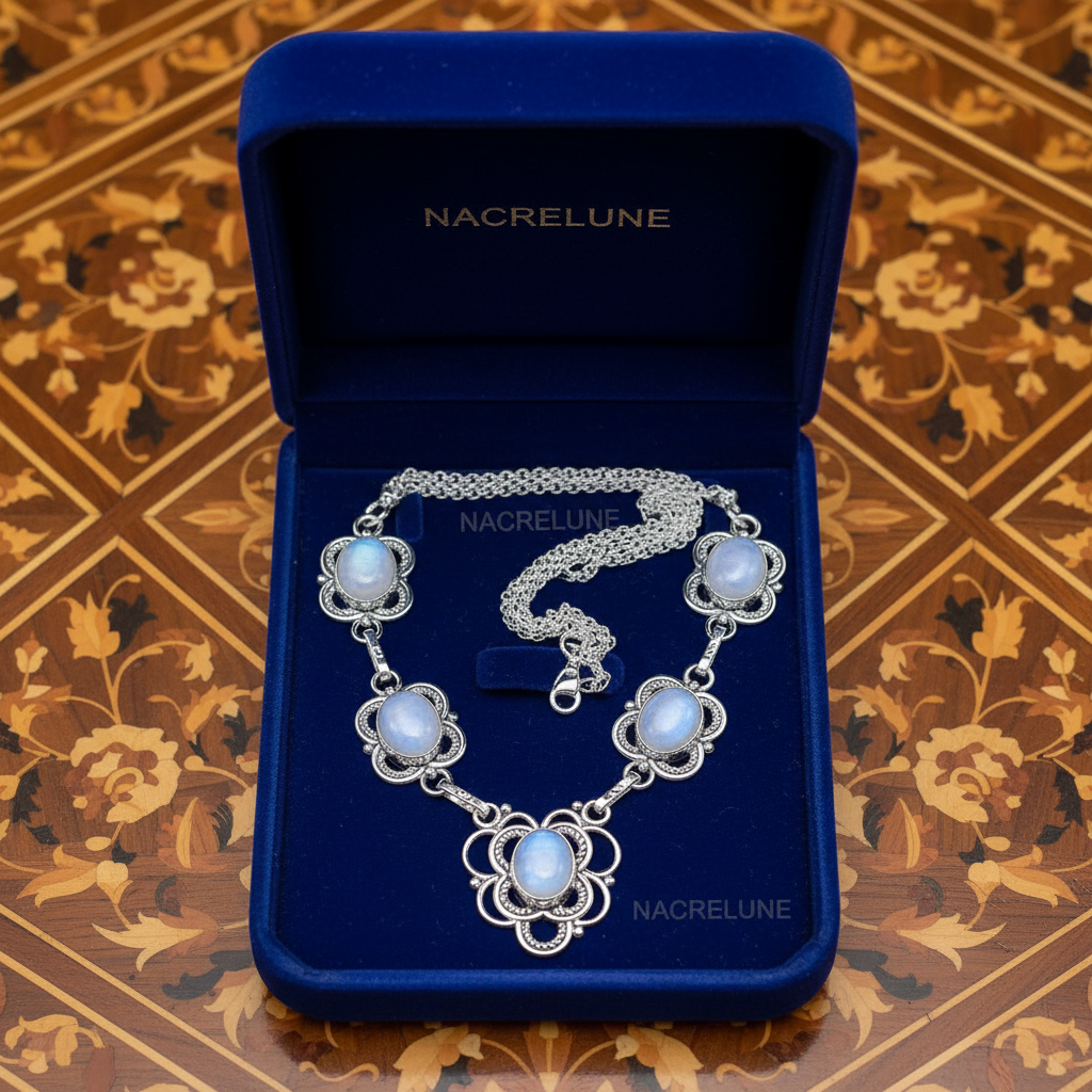 Collier en argent avec pierres de lune nacrelune.com collier