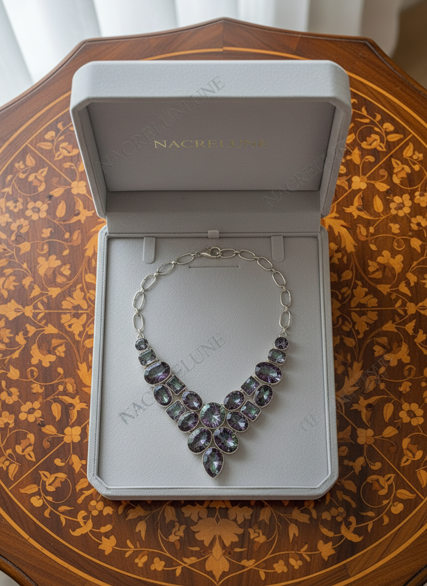 Collier en argent 925 et topazes traitées mystique nacrelune.com collier