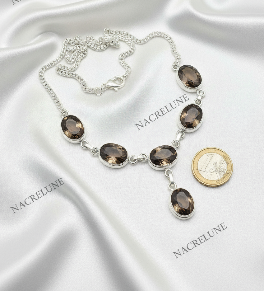 Collier en argent avec des quartz fumés taillés NACRELUNE collier