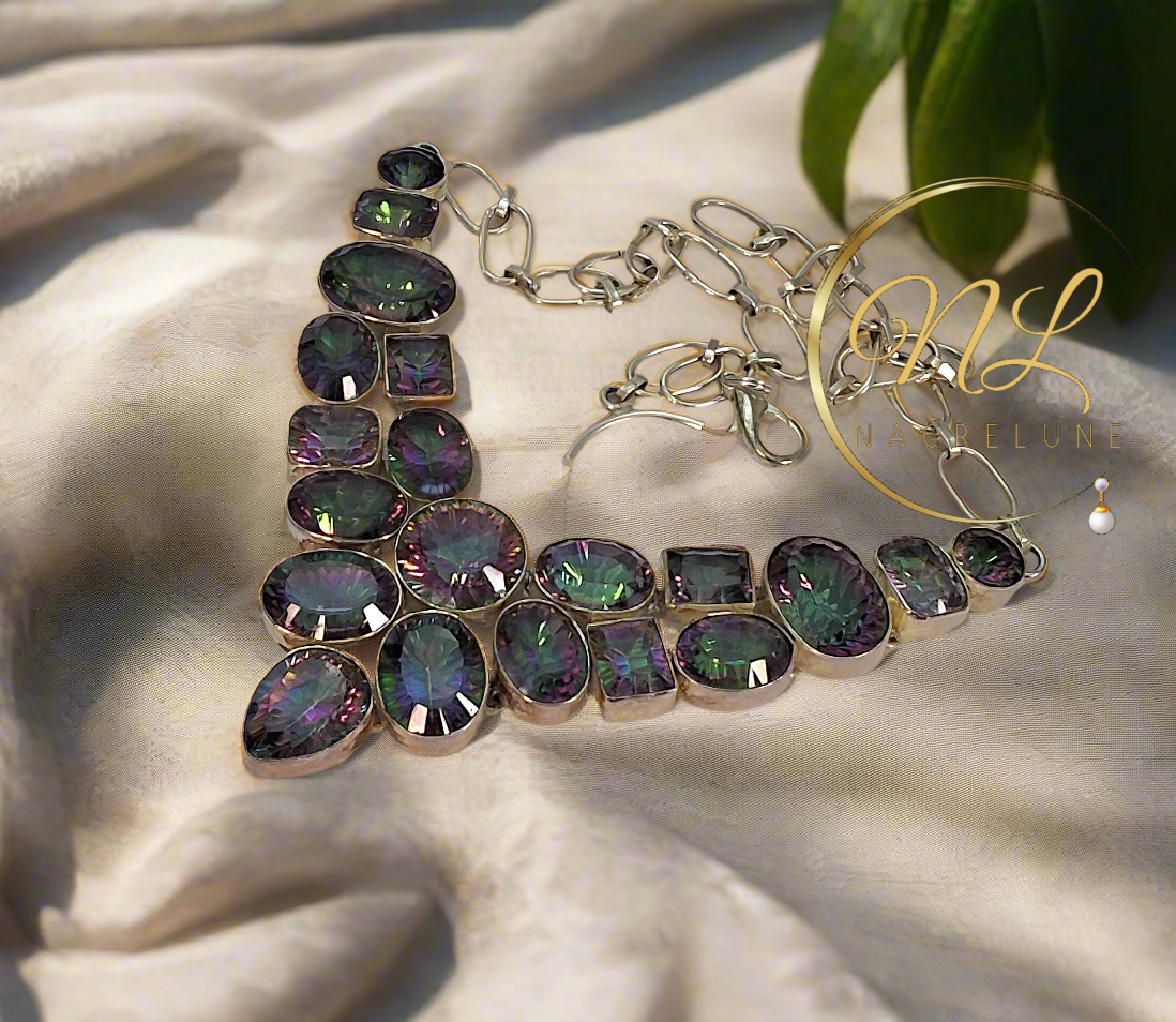 Collier en argent 925 et topazes traitées mystique