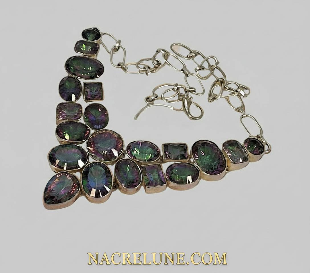 Collier en argent 925 et topazes traitées mystique nacrelune.com collier