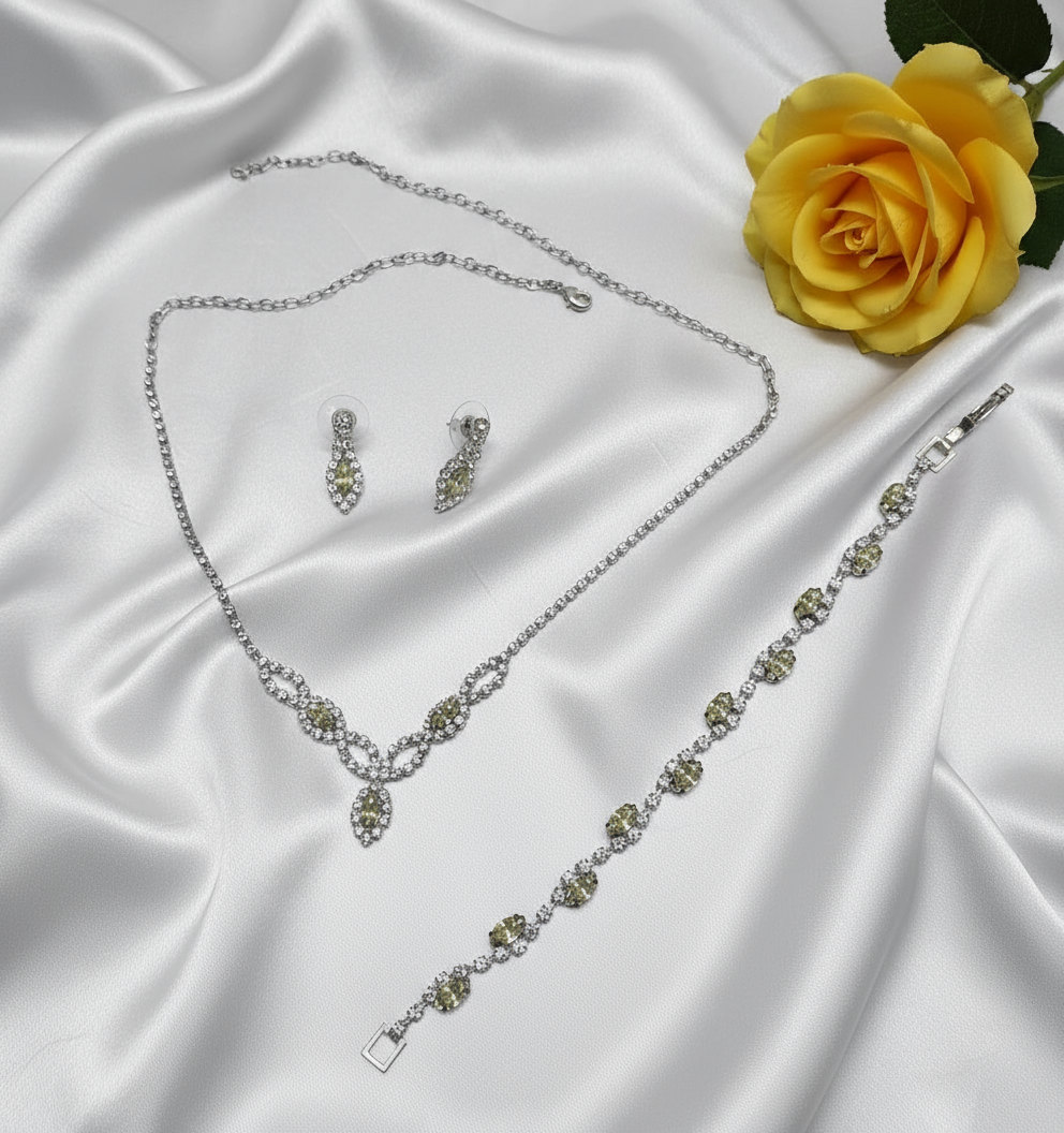 👑Parure complète en strass jaunes et blancs NACRELUNE