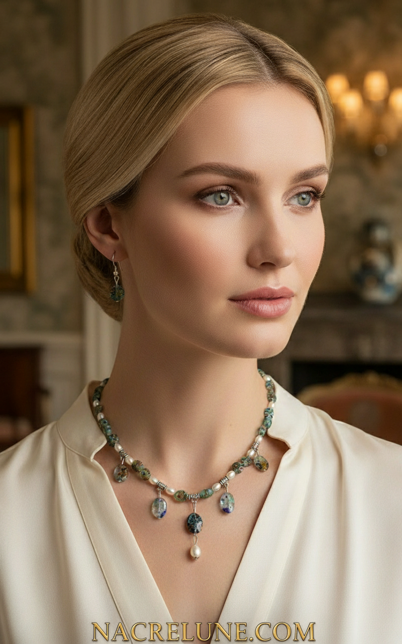 Parure en perles de verre millefiori et perles de culture Multicolore nacrelune.com parure