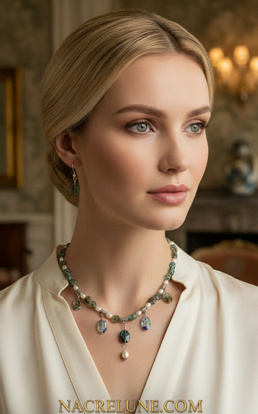 Parure en perles de verre millefiori et perles de culture Multicolore NACRELUNE parure