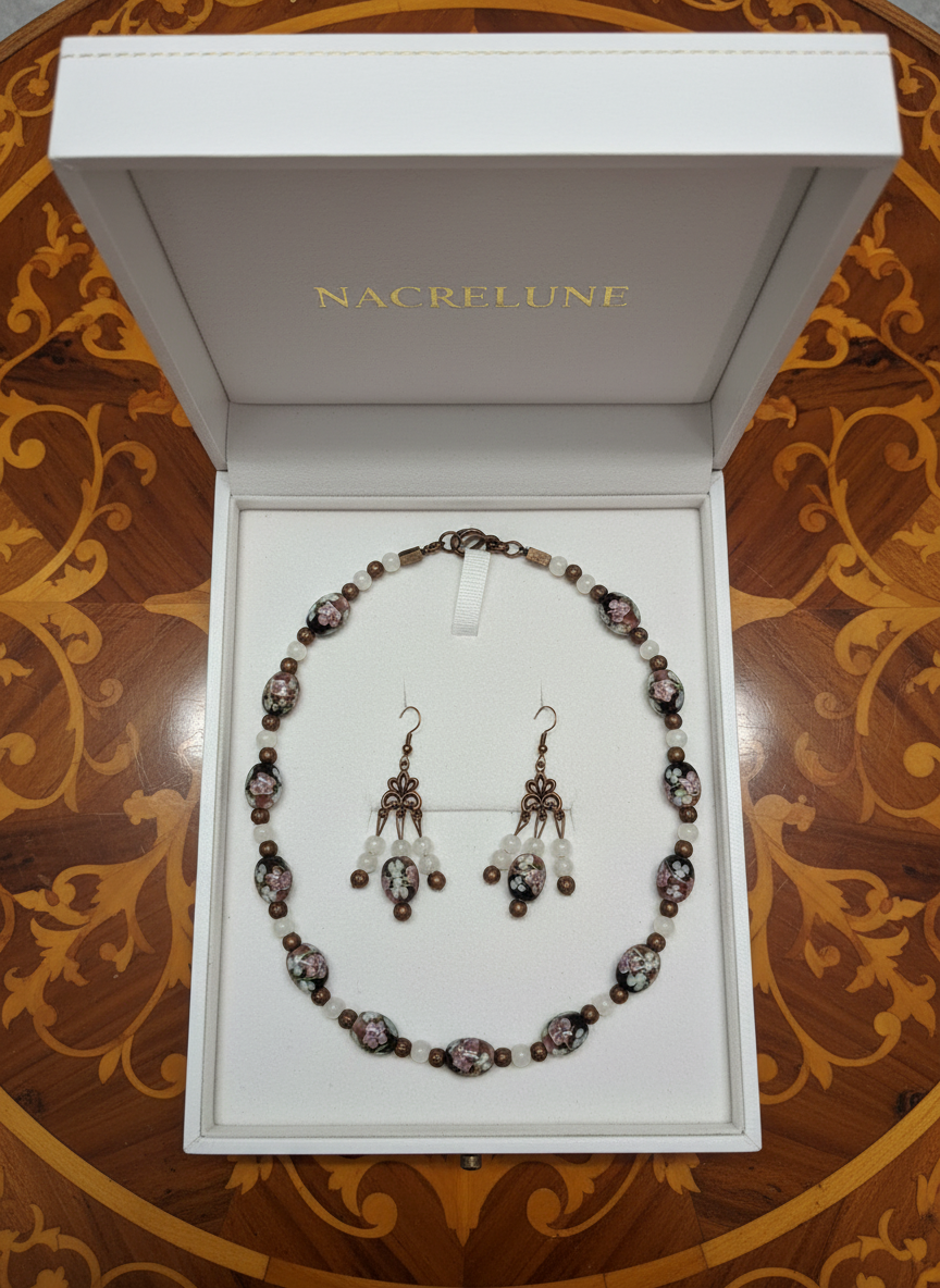 Parure en perles de verre fleuries NACRELUNE parure