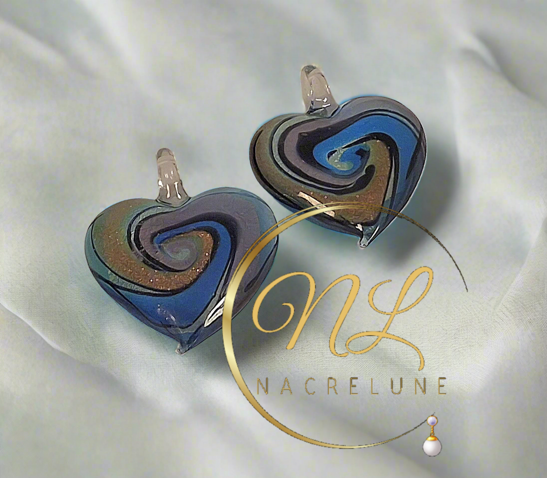 Pendentif coeur en verre multicolore Bleu clair nacrelune.com pendentif