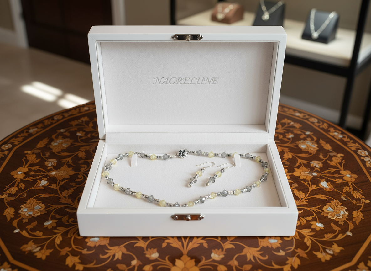Parure en cristaux swarovki jaunes et gris nacrelune.com parure
