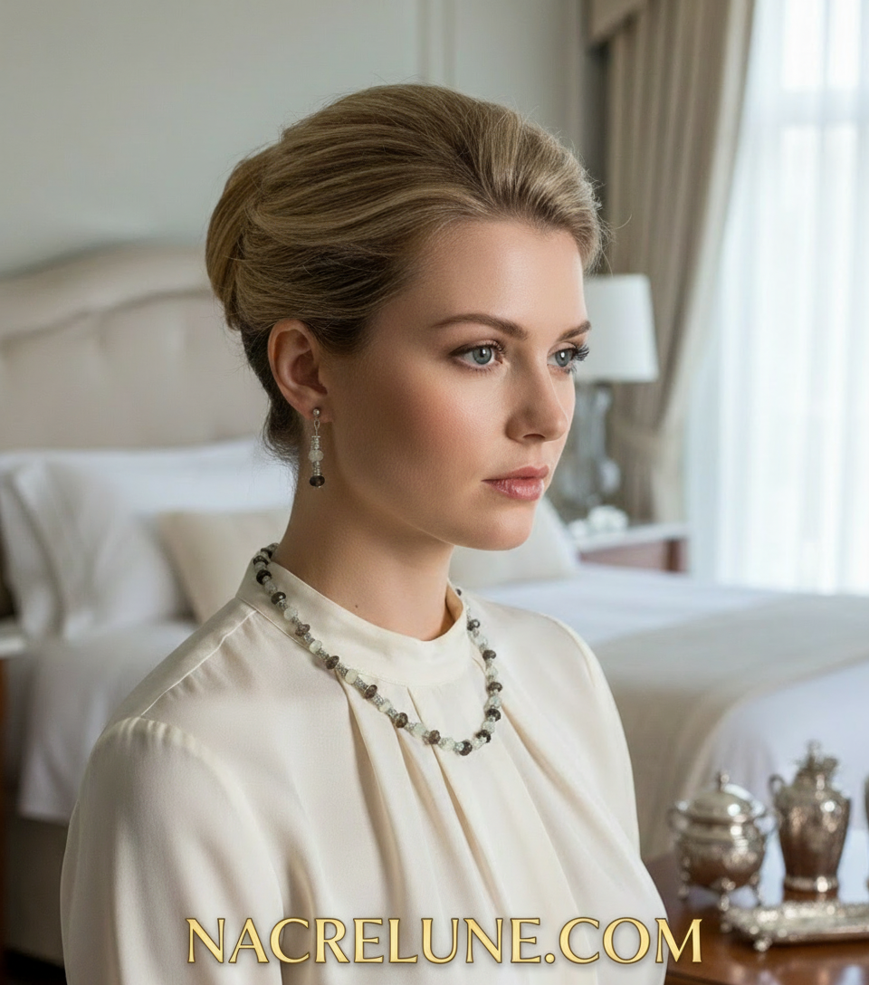 Parure en perles de quartz verts et marrons NACRELUNE parure