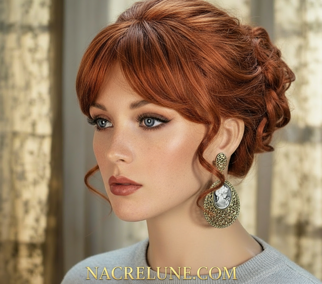 Grandes boucles d'oreille en forme de camée bleu fantaisie NACRELUNE boucles d'oreille