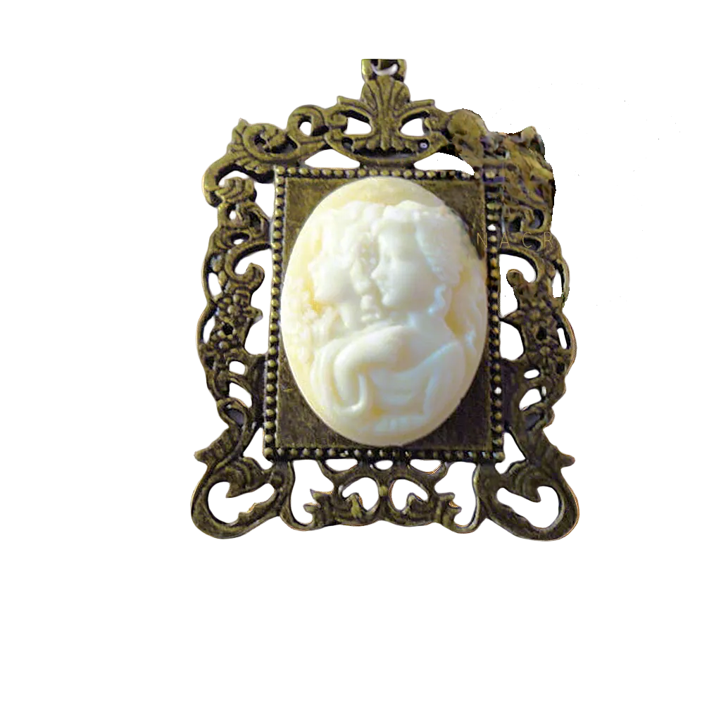 Pendentif camée en résine représentant 2 jeunes filles, choisissez votre couleur nacrelune.com pendentif