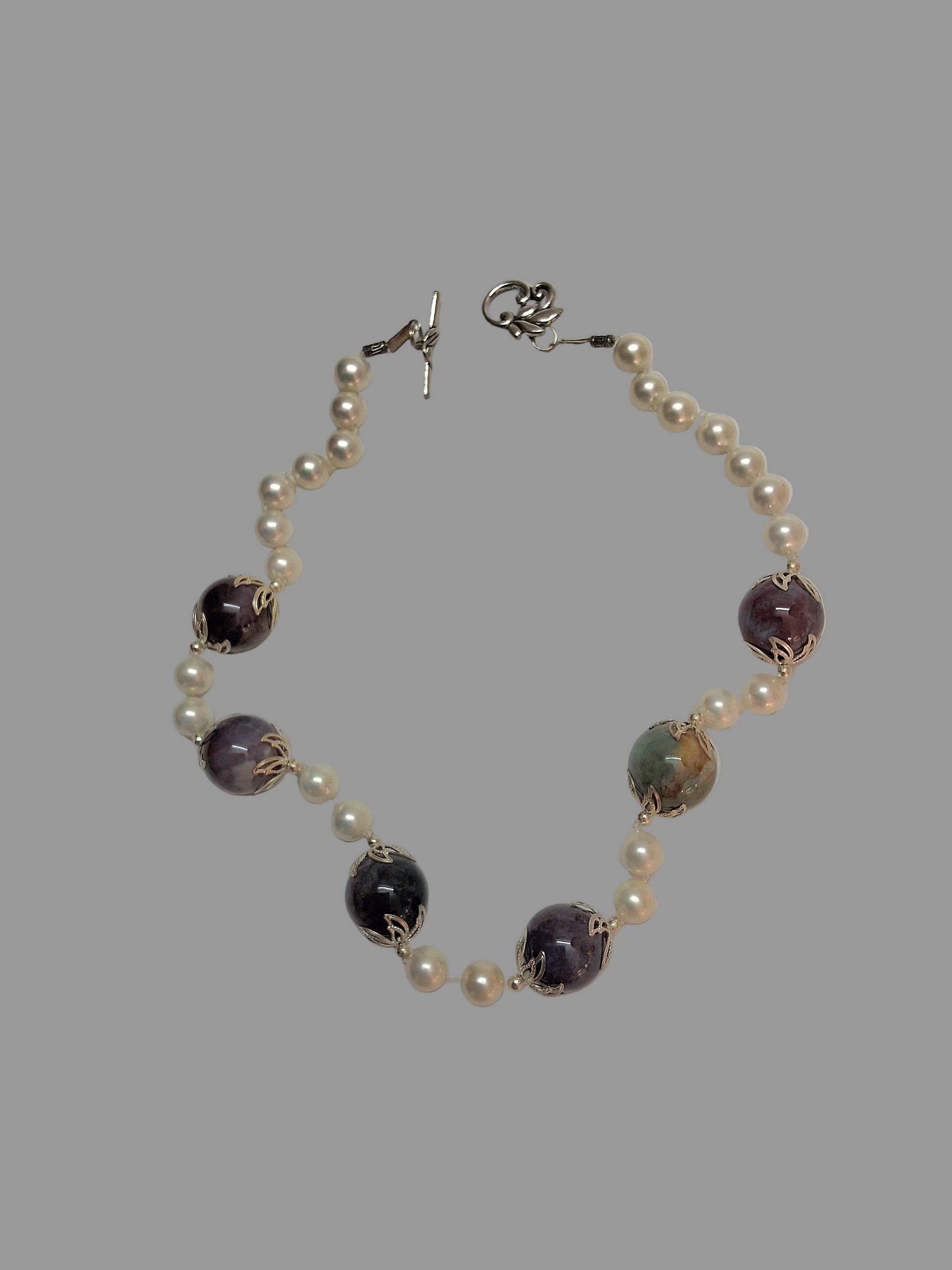 Collier en perles de nacre et grandes agates indiennes NACRELUNE collier