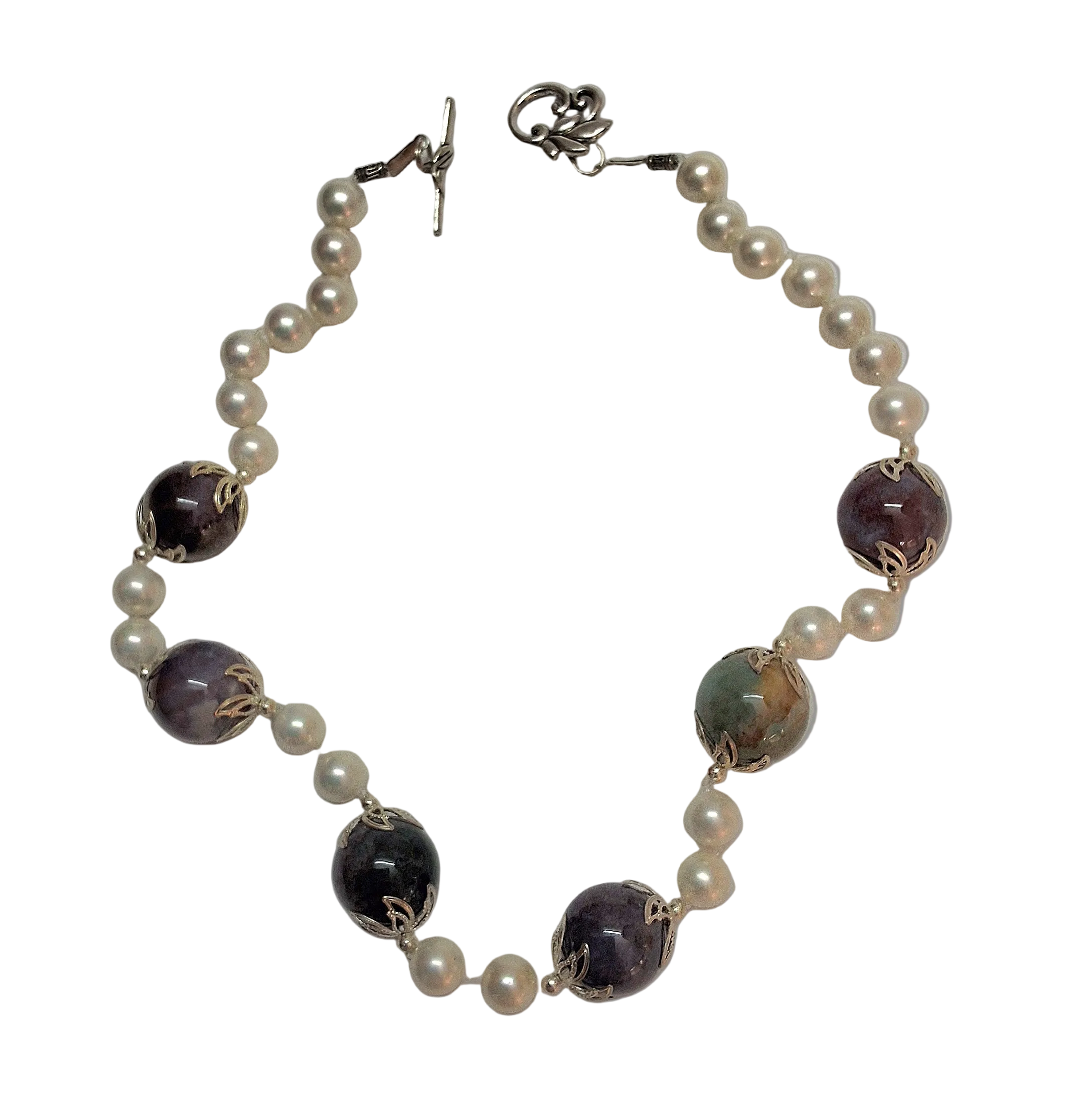 Collier en perles de nacre et grandes agates indiennes nacrelune.com collier