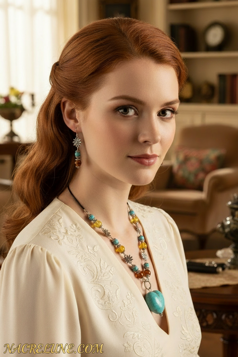 Parure ambre et cœur turquoise NACRELUNE parure