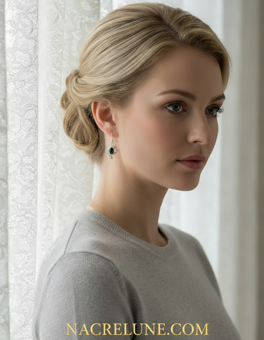 Boucles d’oreille en argent avec grenats nacrelune.com boucles d'oreille
