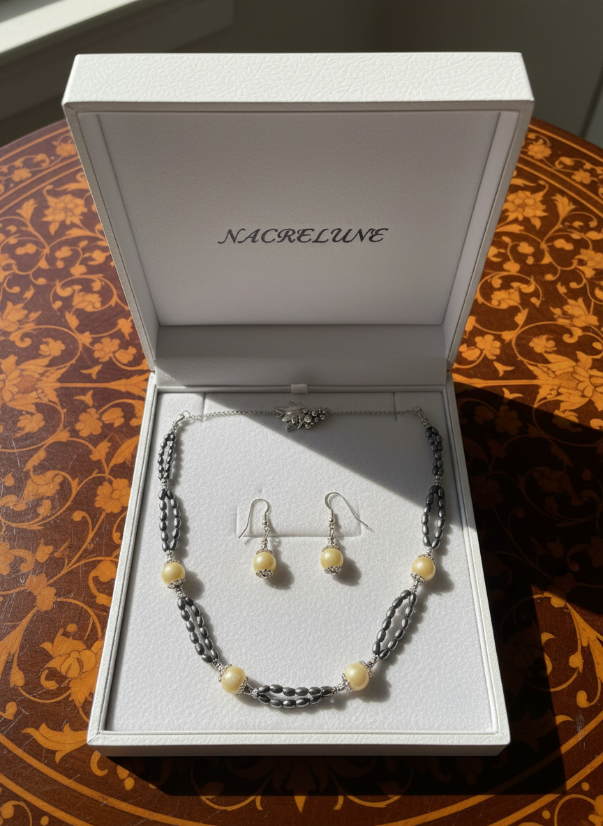 Parure en petites perles de culture irisées et citrines polies NACRELUNE parure