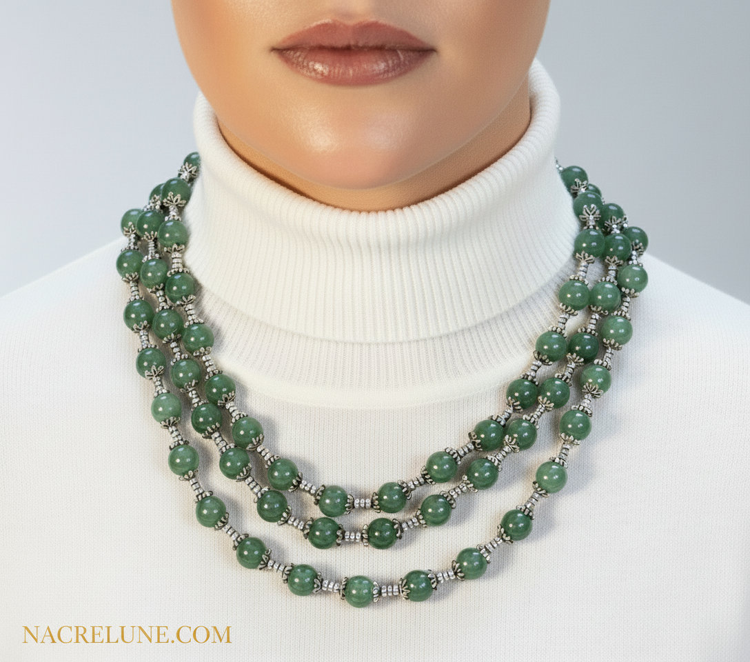 Collier en perles de jade nacrelune.com collier