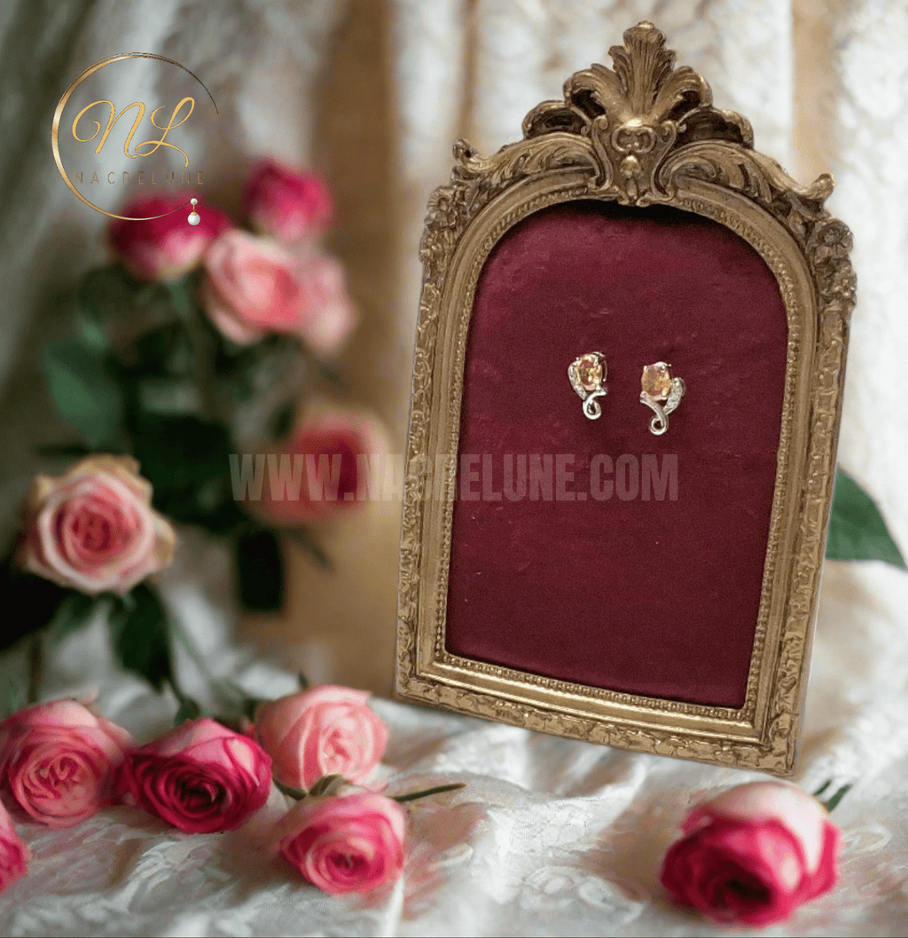 Boucles d’oreille en argent et citrines nacrelune.com boucles d'oreille